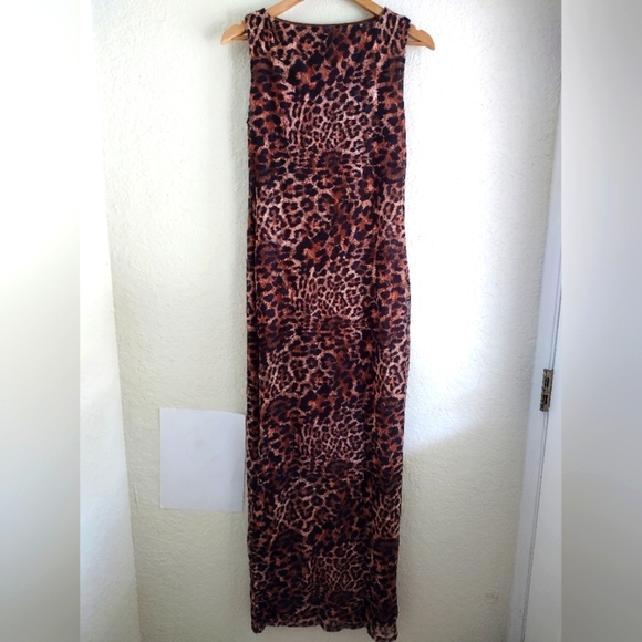 Missguided Leopard Ankle Grazer Boat Neck Sleeveless Maxi Dress - Picture 2 of 9